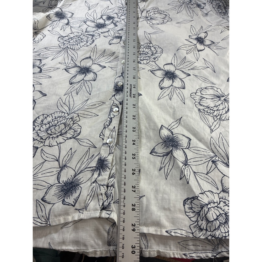 Rachel Ashwell Womens Large Linen Button Down Shirt Floral Botanical Navy White - Picture 8 of 11